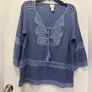 Chico’s Crochet Gauze Pullover Top